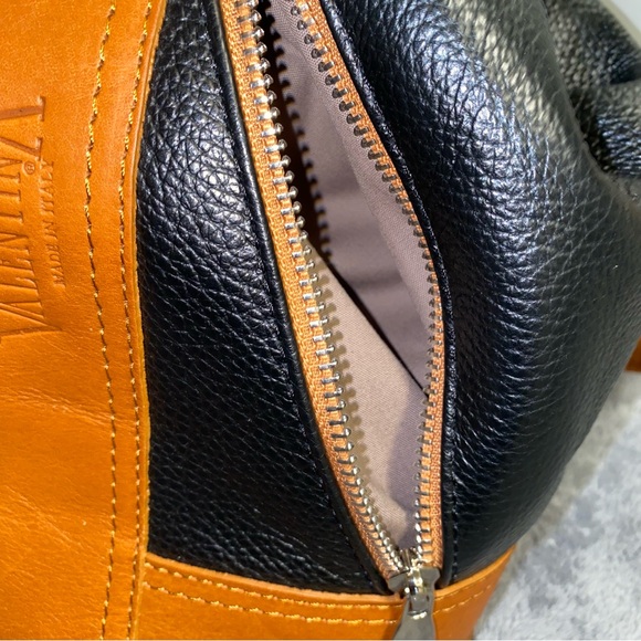 Valentina Black Tan Genuine Leather Made In Italy Sling Backpack - Picture 13 of 14